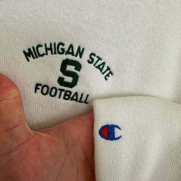 Champion Vintage 80s Unisex Michigan State Football Cream Acrylic V Neck Sweater - Picture 9 of 10